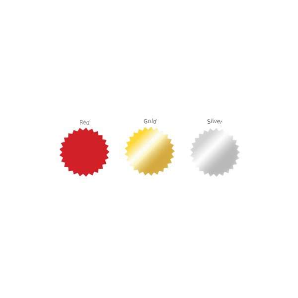 Colour palette showing red, gold, and silver embossing wafers