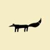Black fox illustration art stamp on beige background.