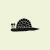 Rubber stamp with a snail illustration on a pale background.