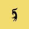 Rubber stamp with a minimalist fox silhouette on a yellow background.