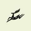 Rubber stamp with a deer illustration on a pale green background.