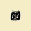 Rubber stamp with a cat illustration on a cream background.