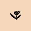 Rubber stamp with a flower illustration on a peach background.