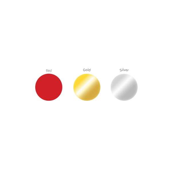 Colour palette showing red, gold, and silver embossing wafers