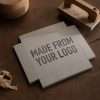 Lifestyle photo of Expressionery logo rubber stamp beside packaging materials.
