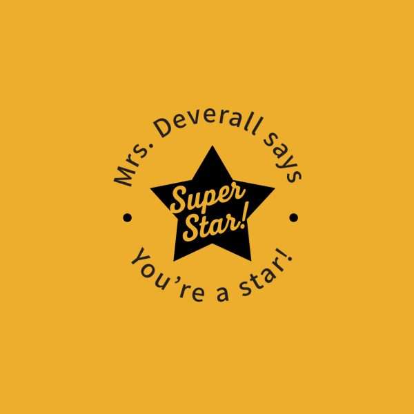 Yellow circular teacher rubber stamp with “You’re a Star” text and star icon.