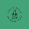 Green teacher stamp with open book and library-themed design.