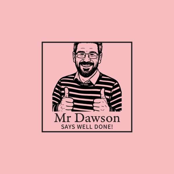 Teacher stamp featuring illustration of teacher with positive feedback text.