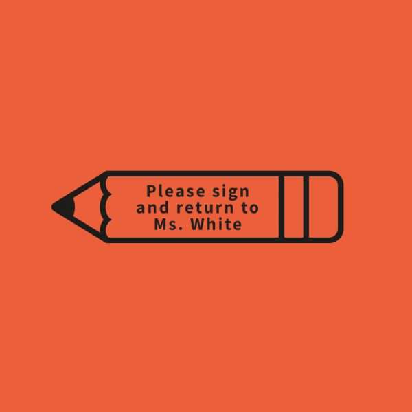 Teacher stamp with pencil illustration on orange background.