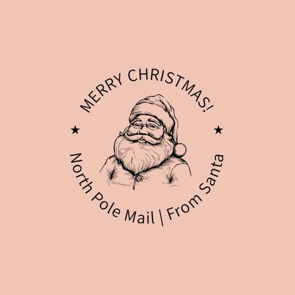 Custom Christmas rubber stamp with Santa illustration and festive message.