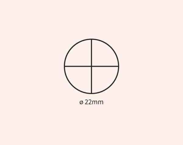 Beige background showing self-inking stamp size guide 22mm round.