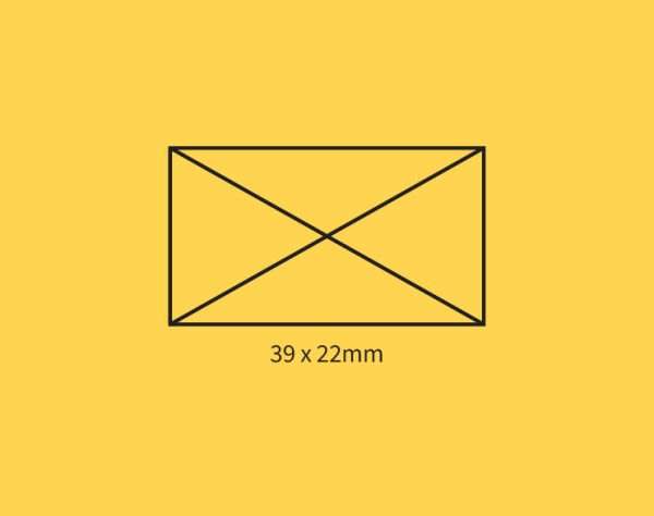 Yellow background showing self-inking stamp size guide 39×22mm.