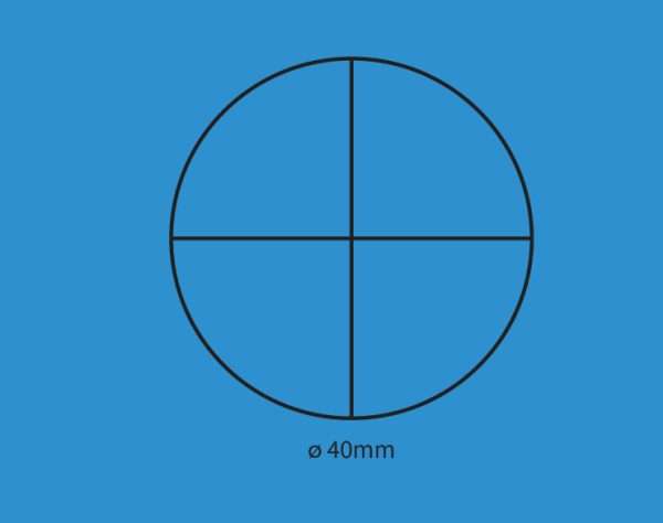 Blue background showing self-inking stamp size guide 40mm round.