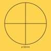 Yellow background showing self-inking stamp size guide 50mm round.