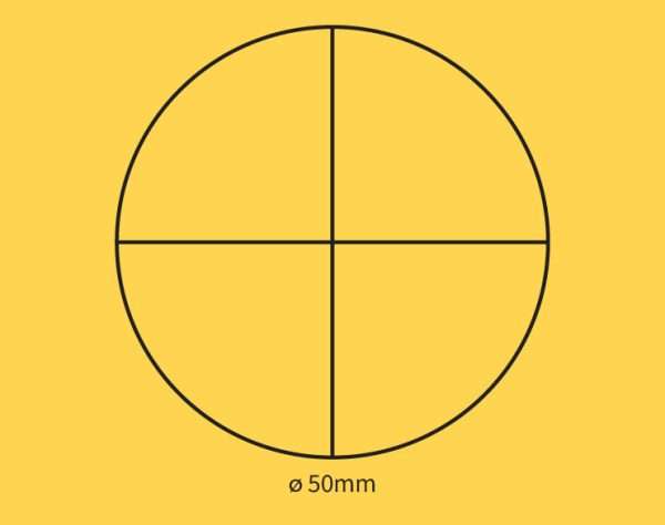 Yellow background showing self-inking stamp size guide 50mm round.