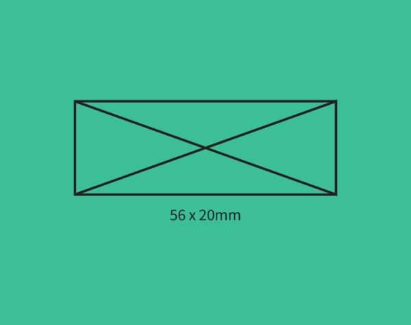 Green background showing self-inking stamp size guide 56×20mm.