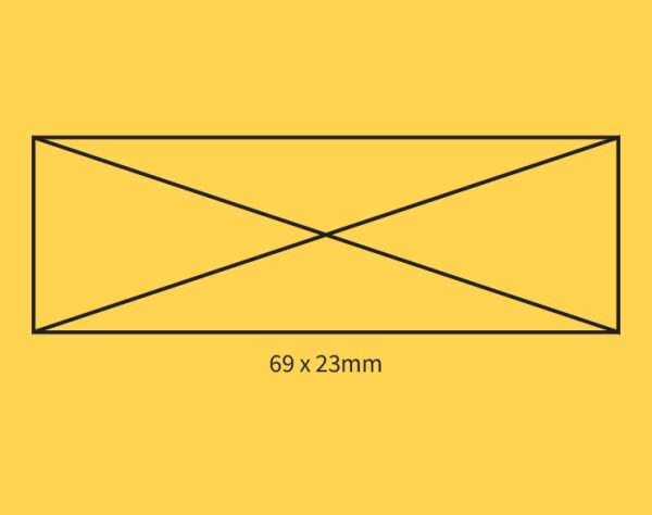Yellow background showing self-inking stamp size guide 69×23mm.