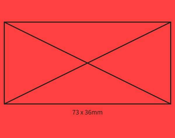 Red background showing self-inking stamp size guide 73×36mm.