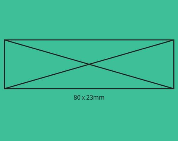Green background showing self-inking stamp size guide 80×23mm.