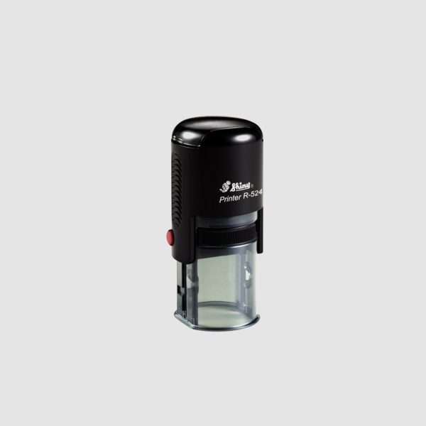 Black Shiny self-inking stamp model 524, 22mm round design.