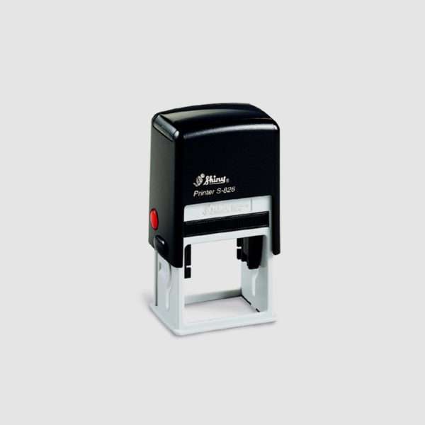 Black Shiny self-inking stamp model 826, 39×22 mm rectangular design.