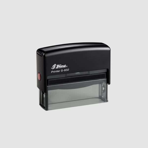 Black Shiny self-inking stamp model 832, 73x13mm slim rectangular design.