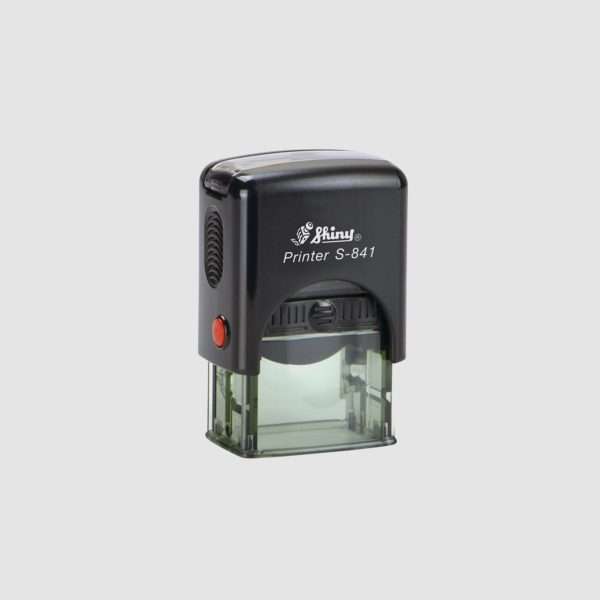 Black Shiny self-inking stamp model 841, 24x8mm mini rectangular design.