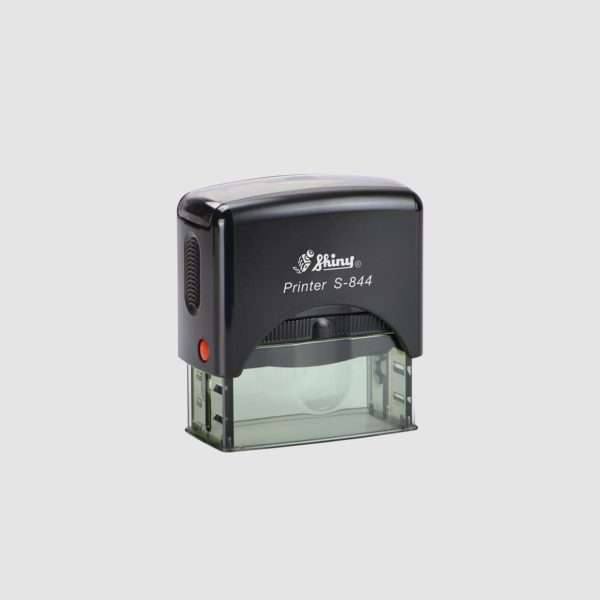 Black Shiny self-inking stamp model 844, 56x20mm rectangular design.