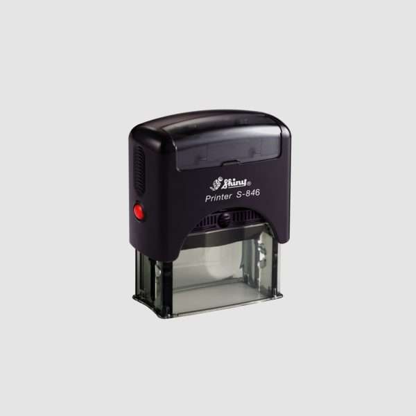Black Shiny self-inking stamp model 846, 63x25mm rectangular design.