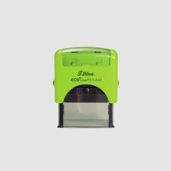 Green Shiny self-inking stamp PET842 model, 36x12mm rectangular design.