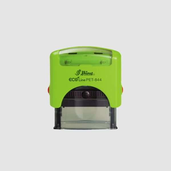 Shiny self-inking stamp PET844 model in green colour, 56x20mm size.