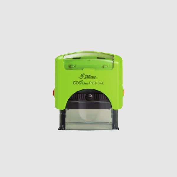 Green Shiny self-inking stamp PET846 model, 63x25mm size.