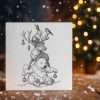 Christmas animals rubber stamp design with festive details on brown background.