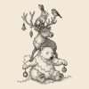 Christmas animals rubber stamp design with festive details on brown background.