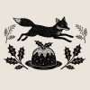 Reindeer and Christmas pudding rubber stamp illustration on white background.