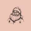 Hand-drawn Santa Claus rubber stamp impression on pale pink background.