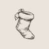Vintage Christmas stocking rubber stamp design on cream background.