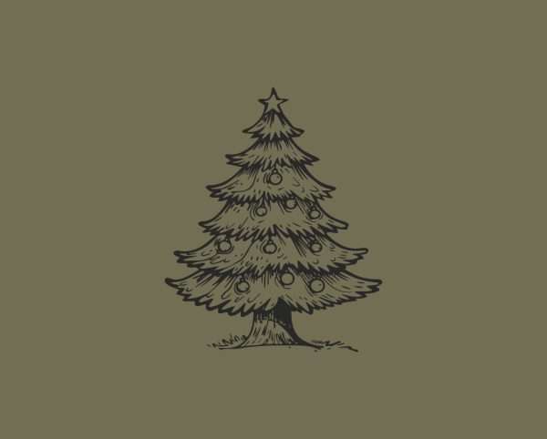 Minimal Christmas tree rubber stamp design on olive background