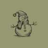 Hand-drawn snowman Christmas rubber stamp design on sage green background.
