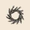 Hand-drawn Christmas wreath stamp design on beige background.