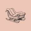 Vintage sleigh Christmas stamp illustration on pale pink background.
