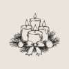 Christmas candle centrepiece stamp design printed on cream background.