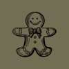 Gingerbread man Christmas stamp illustration on dark olive background.