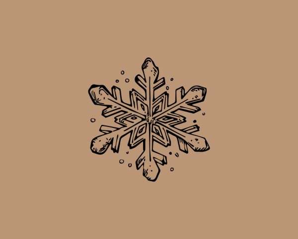 Decorative snowflake Christmas stamp design printed on warm brown background.